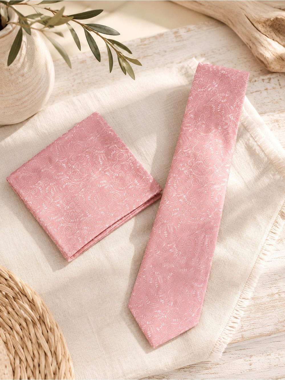✨ Jacob Alexander Pink Floral Cotton Tie & Pocket Square Set Wedding Groom ✨